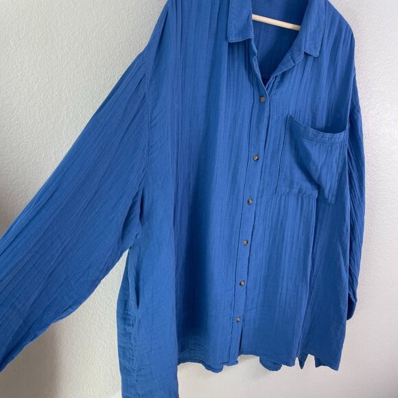 NEW Old Navy Womens Plus 3X Blue Button Up Shirt Cotton Gauzy Relaxed Fit Top - Picture 9 of 10